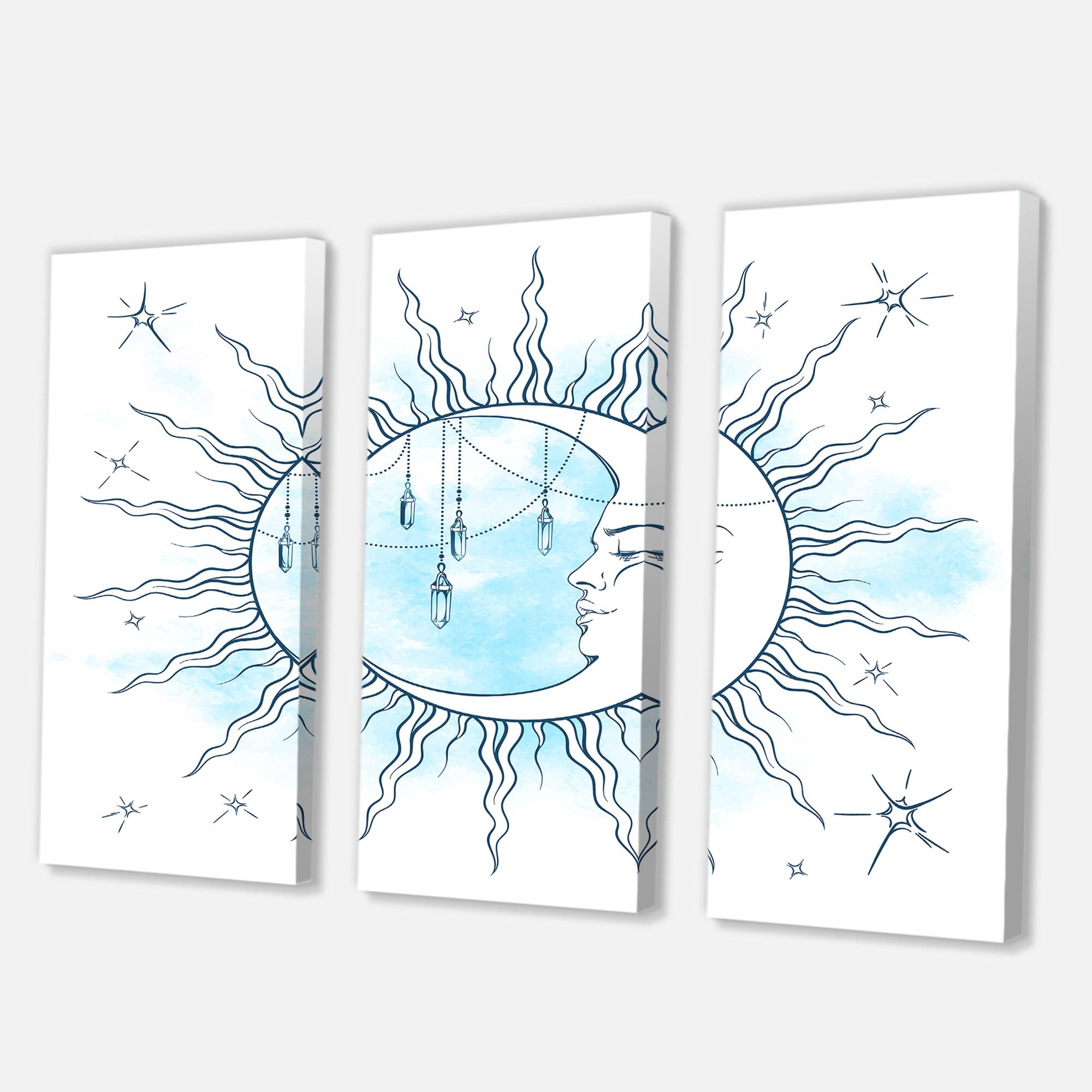 Designart - Blue Crescent Moon With Moonstone Pendants & Stars
